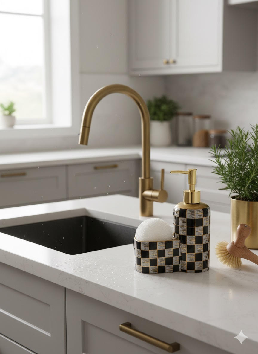 Şık Dama Desenli Sıvı Sabunluk Seti