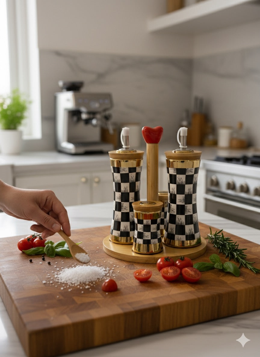 Dama Desenli Şef Seti