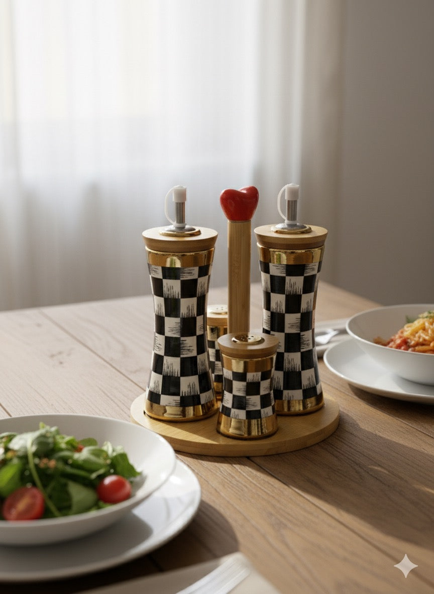 Dama Desenli Şef Seti