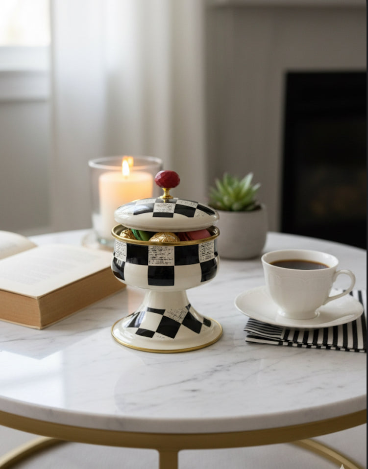 Dama Desenli Emaye Saklama Kutusu