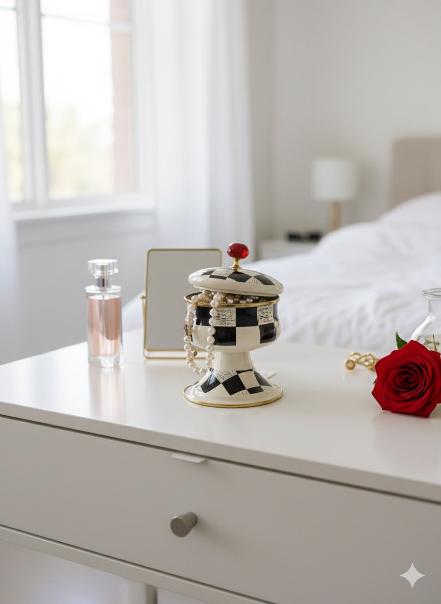 Dama Desenli Emaye Saklama Kutusu